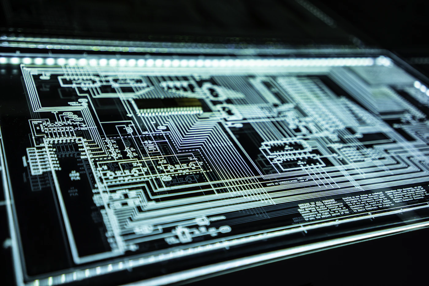 Close-up of a glowing printed circuit board